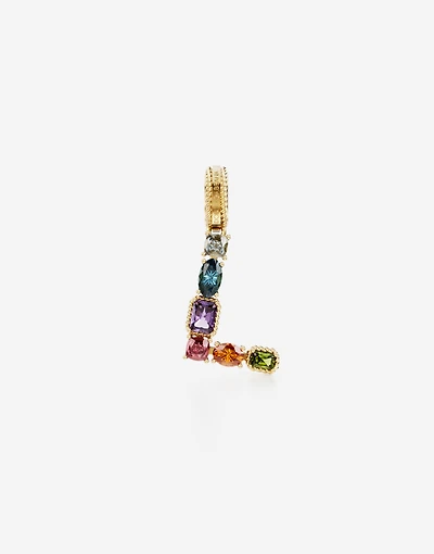 Charm Lettering 18-carat yellow gold and multicolored gems
