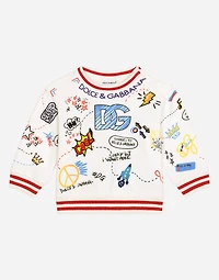 Round-neck jersey sweatshirt with DG design print and patches