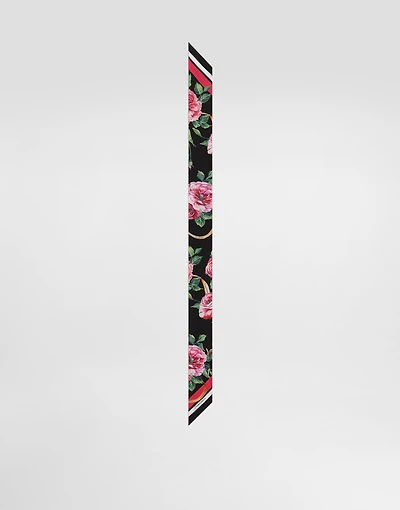 Rose-print twill headscarf (6x100)