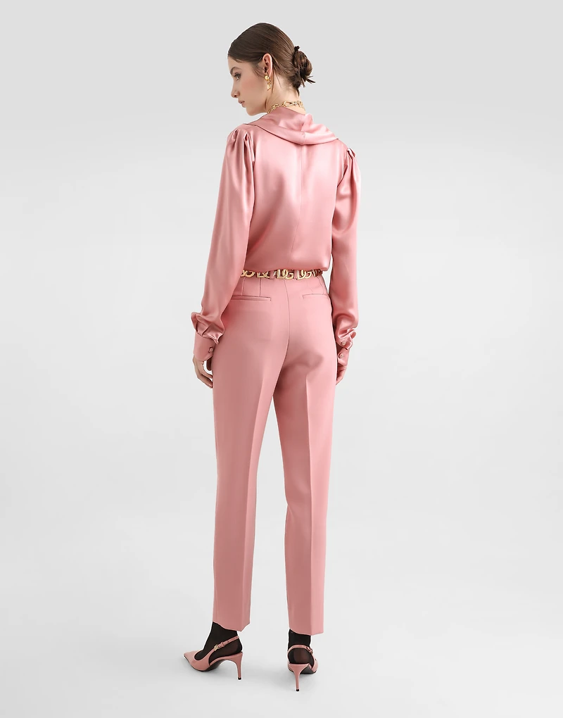 Silk satin blouse with shawl neck