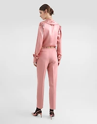 Silk satin blouse with shawl neck