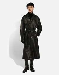 Leather trench coat with belt