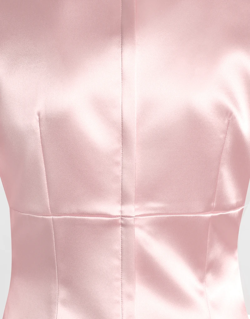 Stretch satin round-neck calf-length dress