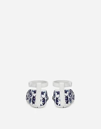 Nappa leather newborn ballet flats with majolica print