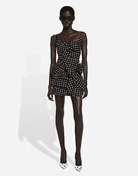 Cotton minidress with polka-dot print and bow detail