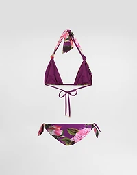 Rose-print triangle bikini