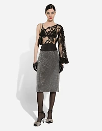 Calf-length crystal mesh skirt