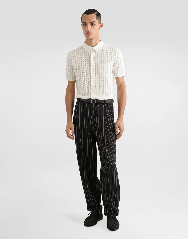 Short-sleeved cotton openwork shirt
