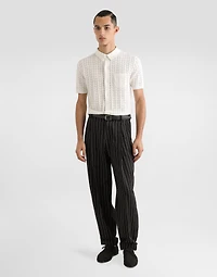 Short-sleeved cotton openwork shirt
