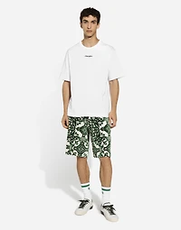 Chenille jogging shorts with majolica print