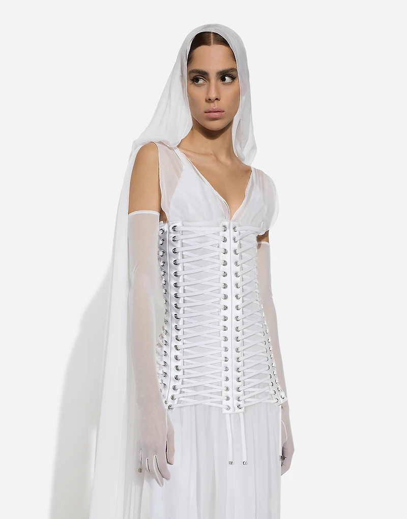 Long chiffon dress with corset details