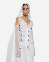 Long chiffon dress with corset details