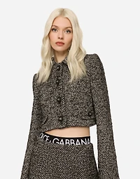 Cropped speckled tweed jacket