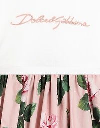Rose-print poplin and jersey dress