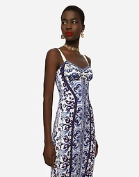 Majolica-print charmeuse bustier dress