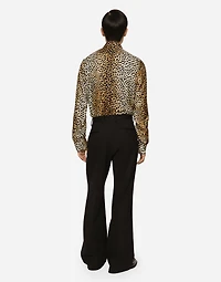 Silk twill Martini-fit shirt with ocelot print