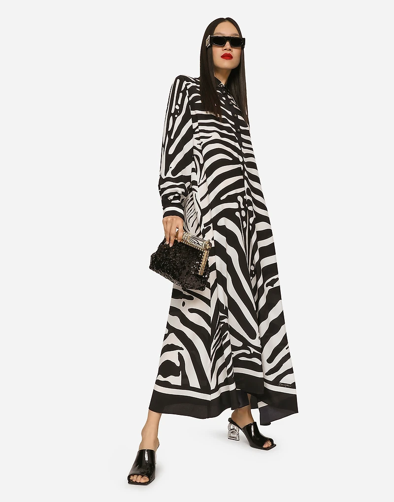 Zebra-print crepe de chine caftan