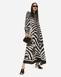 Zebra-print crepe de chine caftan
