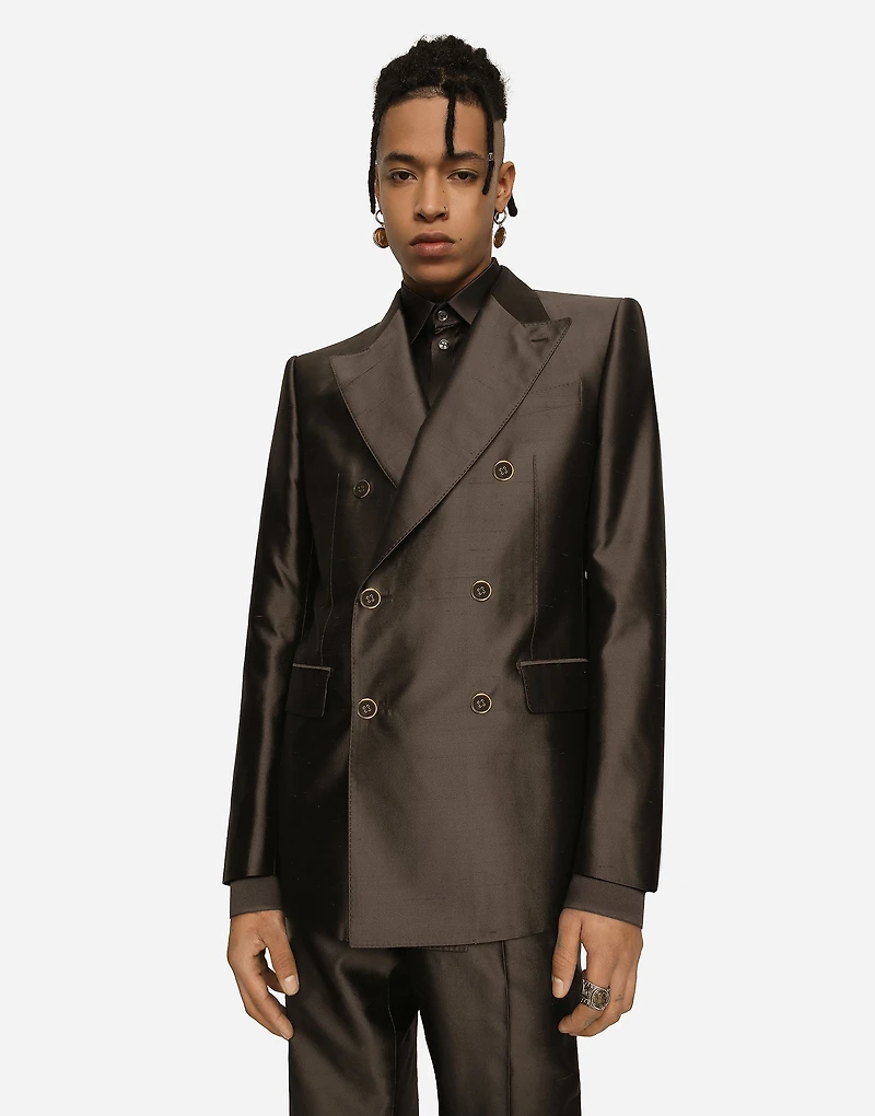 Shantung silk double-breasted Sicilia-fit suit