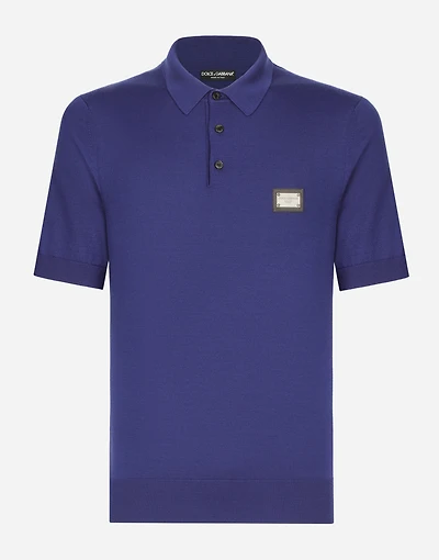 Wool polo-shirt with branded tag