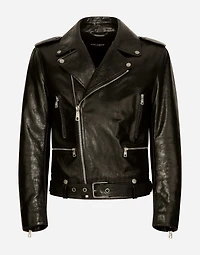 Belted leather biker jacket
