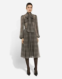 Silk chiffon dress with glen plaid print