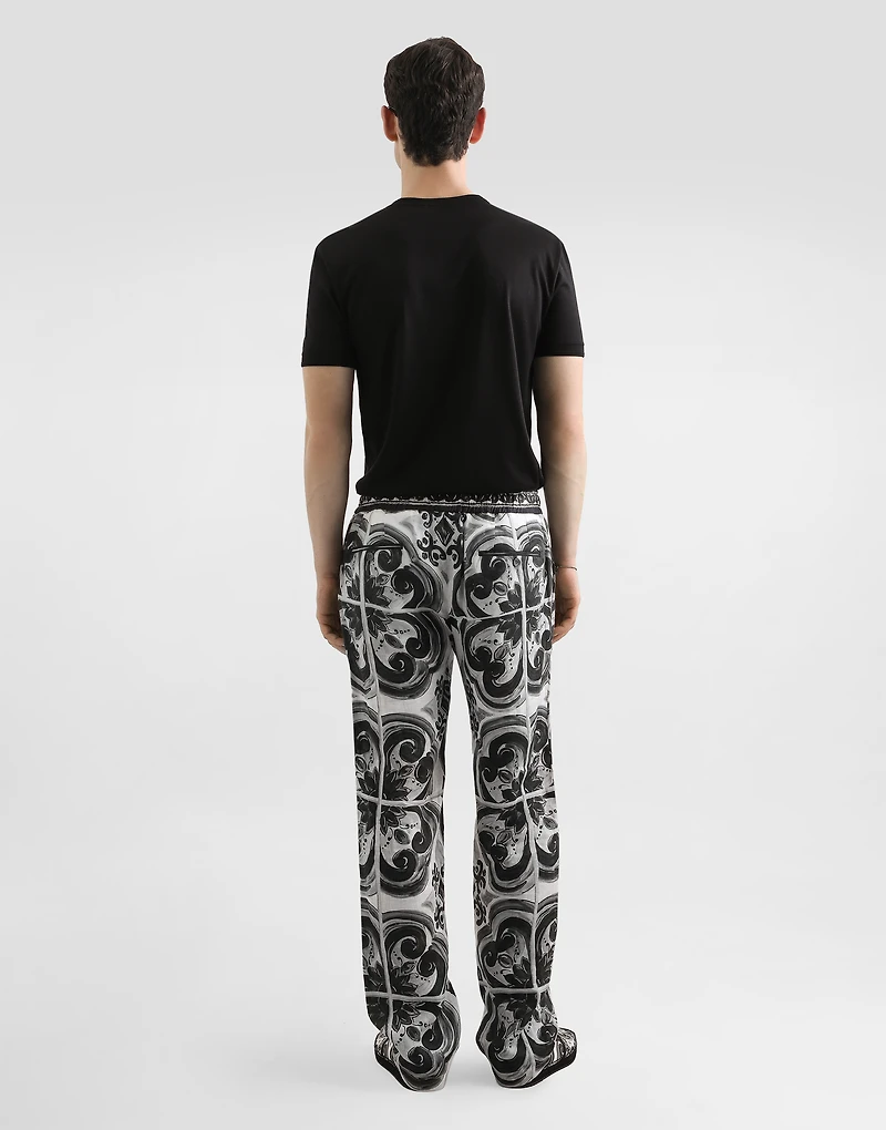 Majolica-print linen trousers