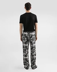 Majolica-print linen trousers