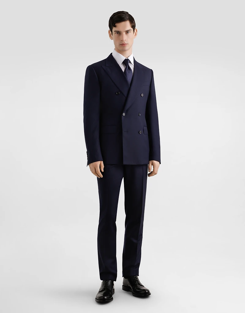 Double-breasted micro-patterned wool suit