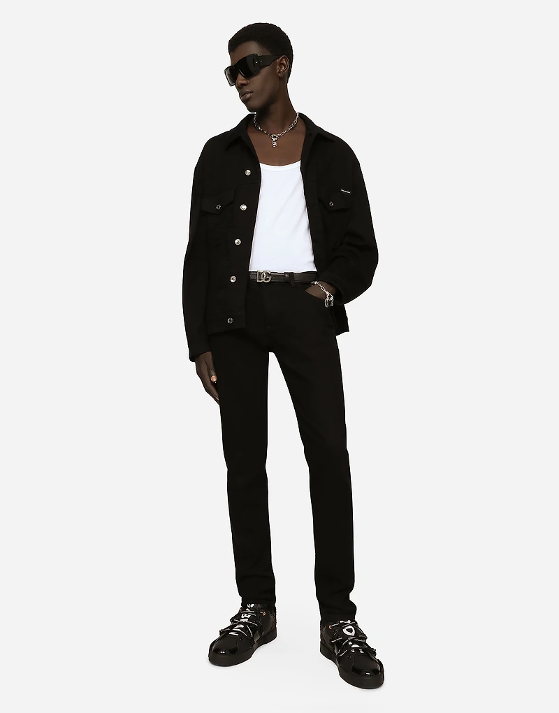 Black wash stretch denim jacket