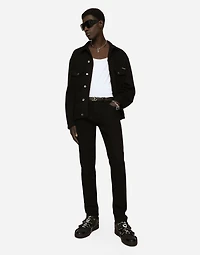 Black wash stretch denim jacket
