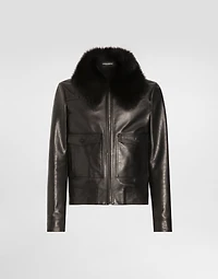 Leather jacket with fur collar