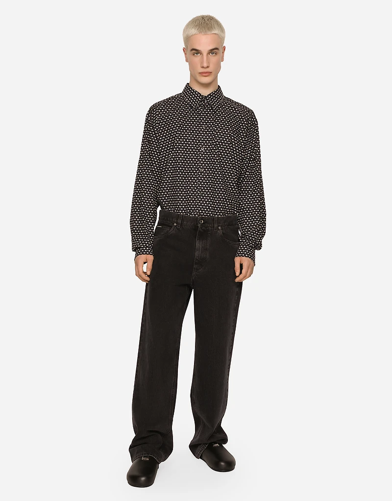 Oversize poplin shirt with DG logo print