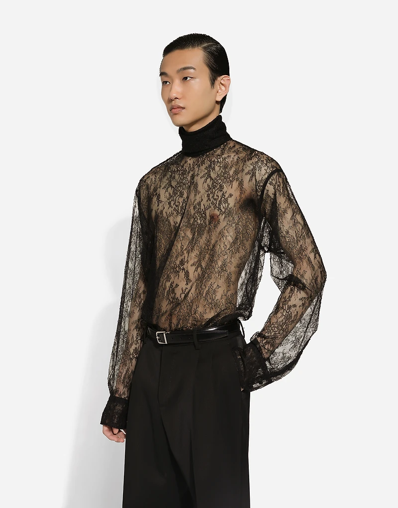 Loose lace turtleneck with shirt cuffs