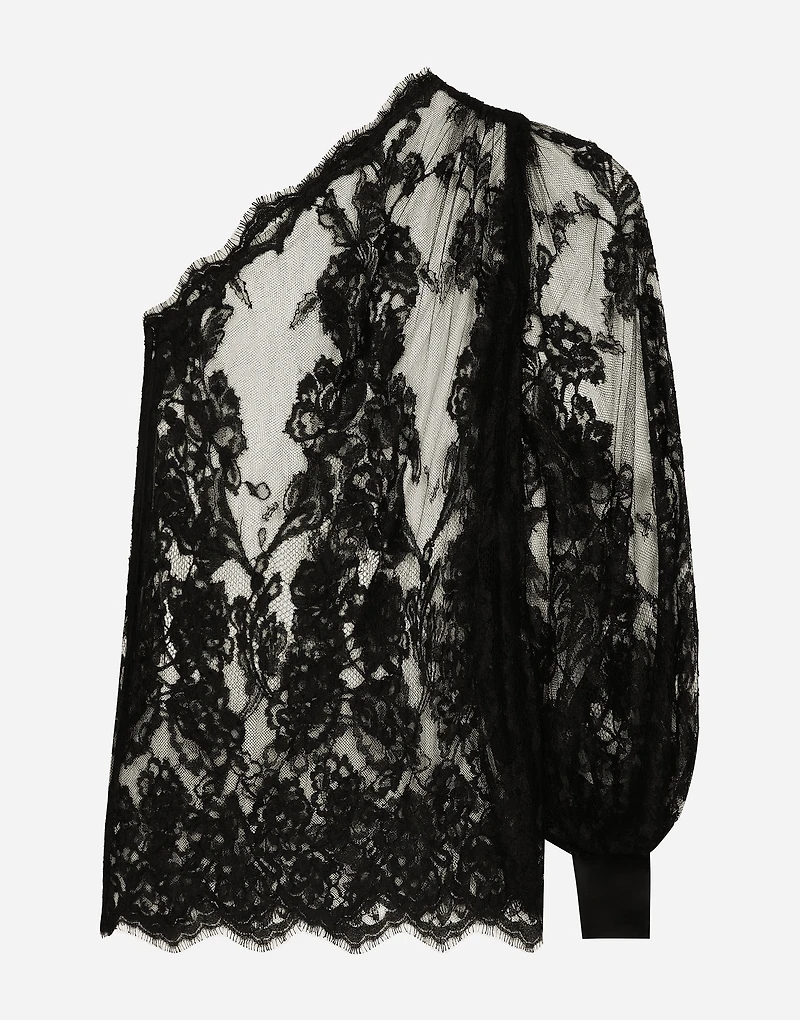Chantilly lace one-shoulder blouse