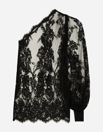 Chantilly lace one-shoulder blouse