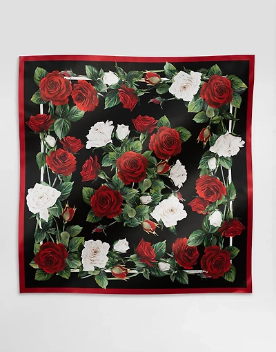 Rose-print silk twill foulard (90x90)