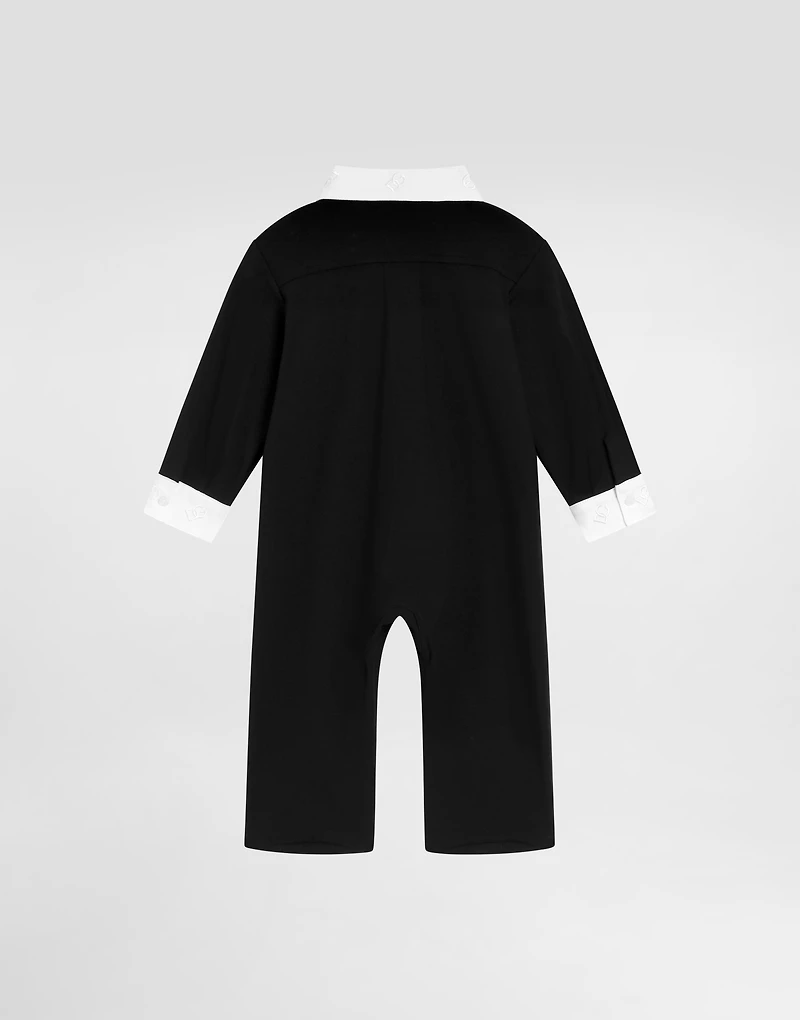 Interlock romper with embroidered bow tie