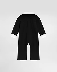 Interlock romper with embroidered bow tie