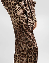 Leopard-print satin pajama pants