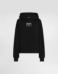Jersey hoodie with rhinestone-detailed DG embellishment