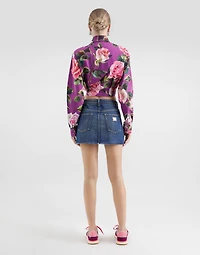 Cotton pussy-bow shirt with rose print