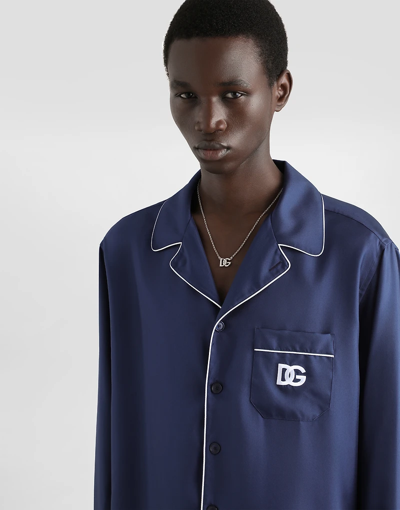 Silk shirt with DG logo-embroidered patch