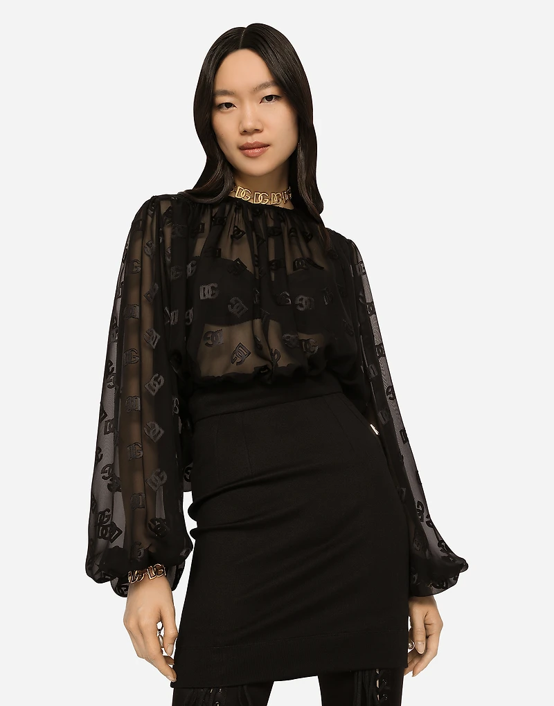 Devoré satin blouse with all-over DG logo
