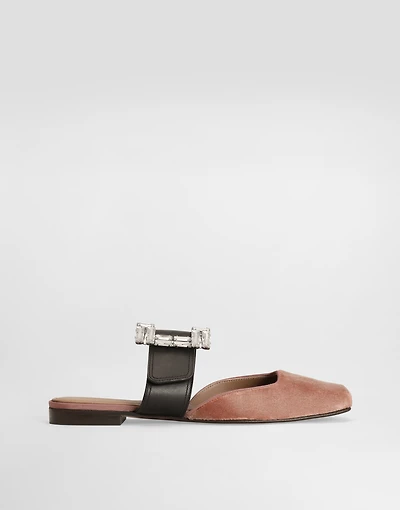 Velvet mules with bejeweled buckle