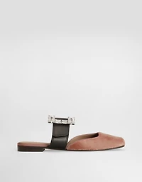 Velvet mules with bejeweled buckle