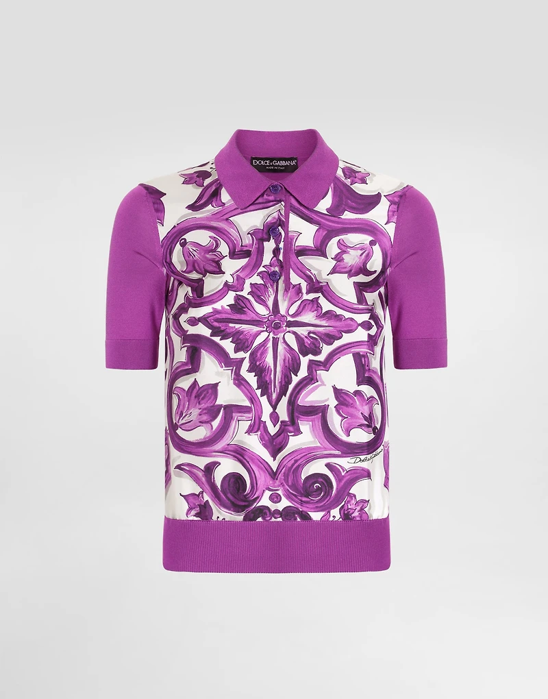 Majolica-print silk polo