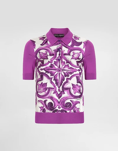 Majolica-print silk polo