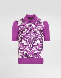 Majolica-print silk polo