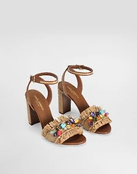 Frayed sandal with rhinestone embroidery